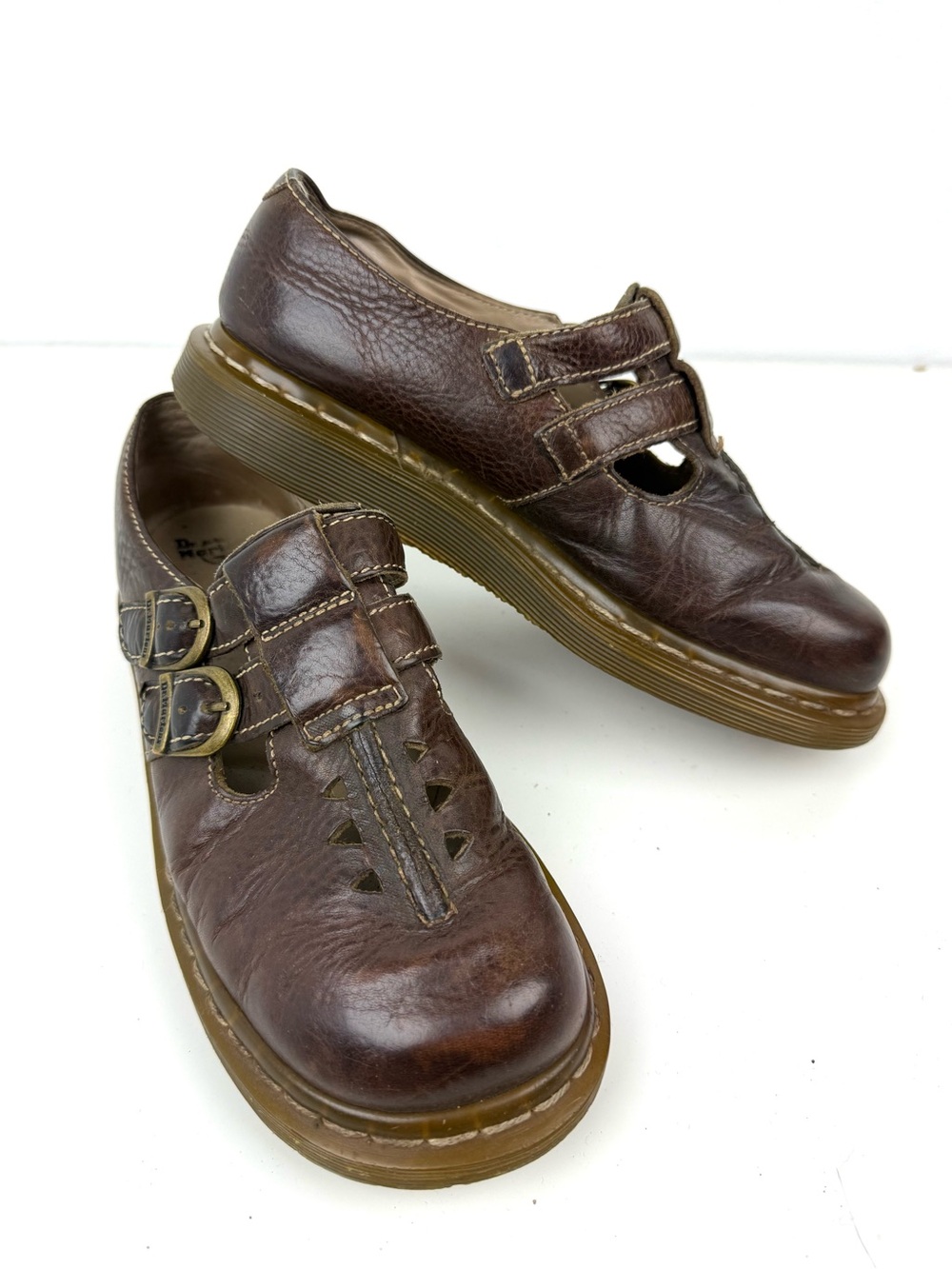 Dr. Martens Dark Brown Leather Buckle Cutout Flats